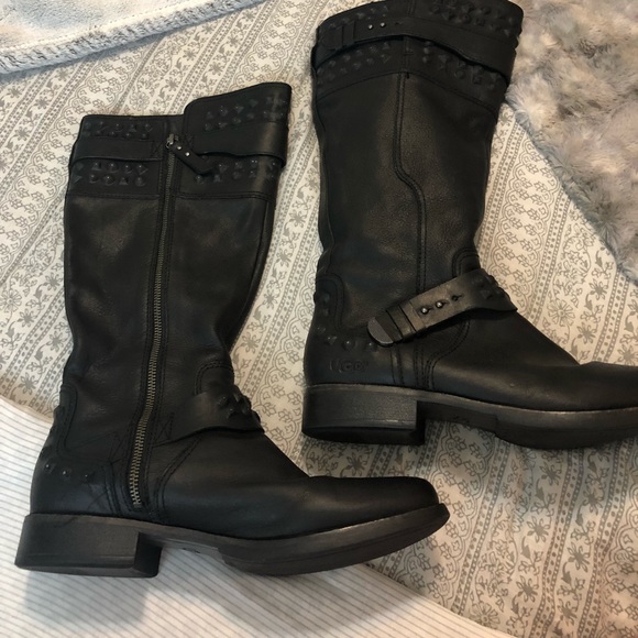 Black Leather Ugg Boots (NWOT) - Picture 1 of 5